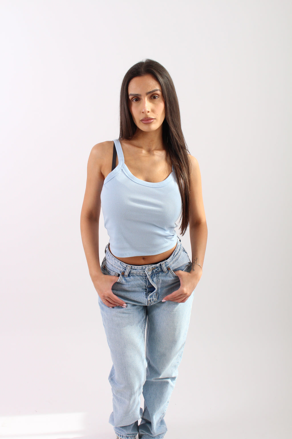 Micro rib spaghetti strap tank